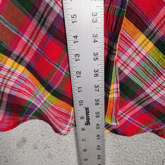 Lauren Ralph Lauren Midi Dress Women's 12 Red Multi Plaid Crinkle Surplice Neck - Picture 3 of 11